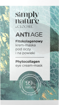Clochee Simply Nature Anti Age fitokolagenowy krem-maska, 99% naturalny, w zielono-białym opakowaniu, widok z przodu.