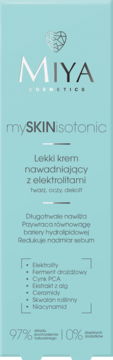 Miya mySKIN isotonic lekki krem nawadniający z elektrolitami, turkusowe opakowanie, widok z przodu, polskie napisy.