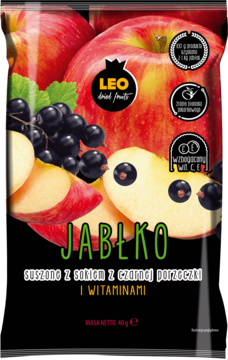 LEO ,jabłko suszone, z sokiem z porzeczki,przód