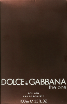Dolce & Gabbana The One For Men woda toaletowa 100ml, ciemnobrązowe pudełko z białym tekstem, widok z przodu.