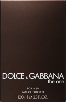 Dolce & Gabbana The One For Men woda toaletowa, ciemnobrązowe pudełko z białymi napisami, widok z przodu, 100 ml.