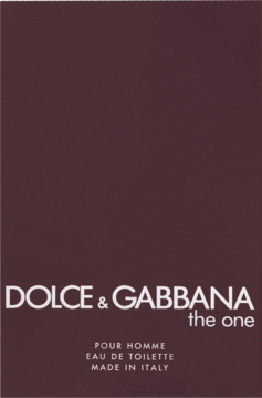 Dolce & Gabbana The One For Men woda toaletowa, prostokątne, bordowe pudełko z białym napisem, widok z przodu.