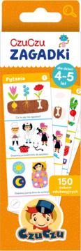 CzuCzu Zagadki dla dzieci 4-5 lat. Widok z przodu pomarańczowego opakowania ze 150 zabawami edukacyjnymi.