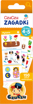 CzuCzu Zagadki dla dzieci 4-5 lat. Widok z przodu pomarańczowego opakowania ze 150 zabawami edukacyjnymi.