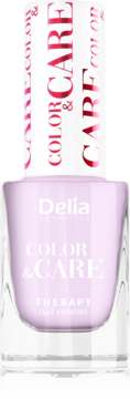 Jasnoróżowy lakier Delia Color&Care Therapy do paznokci, wzmacniający, w butelce, widok z przodu.