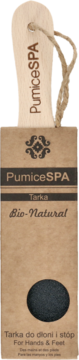 PumiceSPA Bio-Natural, drewniana tarka do dłoni i stóp, częściowo wysunięta z brązowego opakowania.