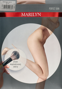 Opakowanie rajstop Marilyn Perfect Skin 15 den. Grafika nude nóg, pędzel symbolizuje gładką skórę.