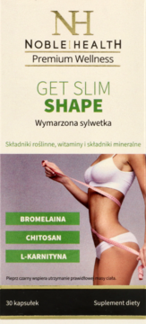 Noble Health GET SLIM SHAPE, suplement na sylwetkę w beżowo-zielonym pudełku, widok z przodu.