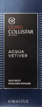 Pudełko Collistar Uomo Acqua Vetiver 100 ml, rewitalizująca woda toaletowa, ciemnoniebieskie, z przodu