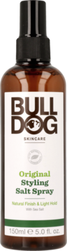 Bulldog Original Styling Salt Spray w brązowej butelce z pompką, widok z przodu, lekki chwyt.