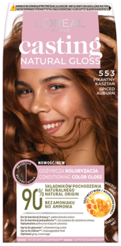 L'ORÉAL PARIS CASTING NATURAL GLOSS ,farba do włosów, półtrwała, nr 553 Pikantny Kasztan,przód