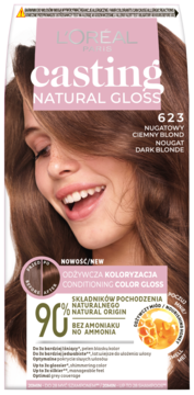 L'ORÉAL PARIS CASTING NATURAL GLOSS ,farba do włosów, półtrwała, nr 623 Nugatowy Ciemny Blond,przód