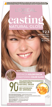 L'ORÉAL PARIS CASTING NATURAL GLOSS ,farba do włosów, półtrwała, nr 723 Migdałowy Blond,przód