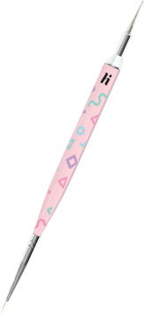 Hi multibrush do hybryd, różowy z geometrycznym wzorem, dwustronny: pędzelek i sonda. Ujęcie pod kątem.