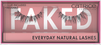 Catrice Faked Everyday Natural Lashes w różowym otwartym pudełku, z napisem +GLUE INCLUDED +REUSABLE.