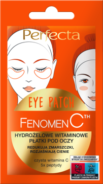 Perfecta Fenomen C Hydrożelowe Witaminowe Płatki pod Oczy, pomarańczowa saszetka, widok z przodu.