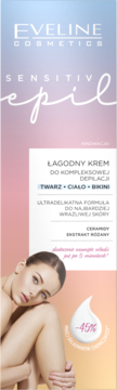 Eveline Sensitiv Epil, łagodny krem do kompleksowej depilacji twarzy, ciała i bikini, do skóry wrażliwej.