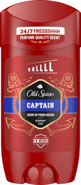 Czerwony dezodorant Old Spice Captain XXL w sztyfcie, zapach Fierce Ocean. Z etykietą z kotwicami, widok z przodu.