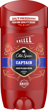 Czerwony dezodorant Old Spice Captain XXL w sztyfcie, zapach Fierce Ocean. Z etykietą z kotwicami, widok z przodu.
