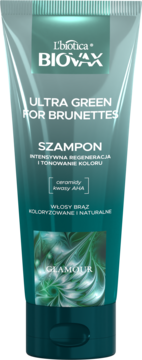 L'BIOTICA BIOVAX Glamour Ultra Green for Brunettes,szampon do włosów brązowych, tonujący, regenerujący,przód