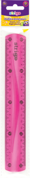Różowa transparentna elastyczna linijka Strigo 20 cm z dwustronną podziałką, widoczna w opakowaniu.