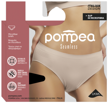 Pompea Seamless figi L-XL cieliste, na modelce, z opakowaniem. Mikrofibra, niewidoczne pod odzieżą.
