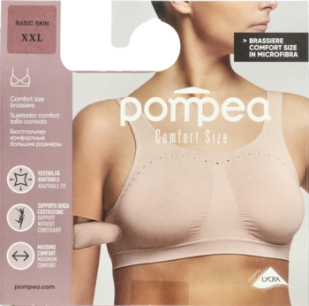 Beżowy bezszwowy biustonosz Pompea Comfort Size XXL z mikrofibry, na opakowaniu.