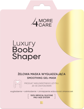Różowo-złote opakowanie maski żelowej Luxury Boob Shaper, wygładzającej biust, widok z przodu.