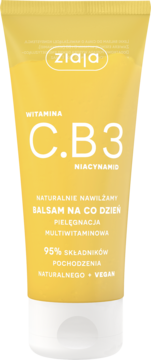 Naturalny balsam do ciała Ziaja Naturalnie Nawilżamy z C.B3, żółta tubka z białą nakrętką, widok z przodu.