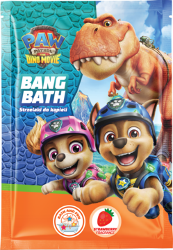 Front saszki Paw Patrol Dino Movie Bang Bath, strzelaki do kąpieli truskawkowe z Chasem, Skye i dinozaurem.