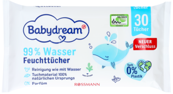 BABYDREAM ,chusteczki nawilżane, 99% wody,przód
