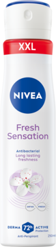 Biały antyperspirant NIVEA Fresh Sensation XXL 72h, kwiatowo-jagodowy zapach, widok z przodu opakowania.