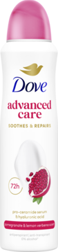 Antyperspirant Dove Advanced Care Pomegranate & Lemon Verbena, biała butelka z różowym wieczkiem, 72h.