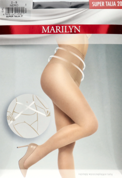 Front opakowania rajstop modelujących Marilyn SUPER TALIA 20 DEN, cieliste, z wysokim stanem, efektem wyszczuplającym.