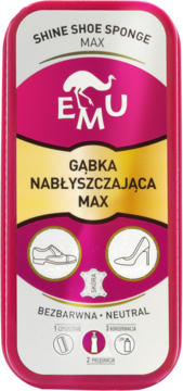 Różowo-złota gąbka nabłyszczająca EMU MAX do butów skórzanych, bezbarwna, widok z przodu.