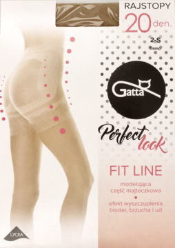Rajstopy Gatta Perfect Look FIT LINE 20 den, modelujące sylwetkę, w białym opakowaniu. Widok z przodu.