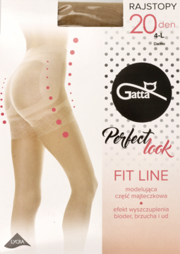 Opakowanie cielistych rajstop Gatta Perfect Look 20 den, modelujących brzuch, biodra i uda, widok z przodu.