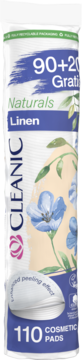 Cleanic Naturals Linen 110 płatków kosmetycznych z lnem, peelingujące, w białym opakowaniu, widok z przodu.