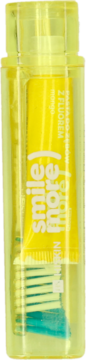 Zestaw podróżny "smile more" w żółtym etui: szczoteczka z zielonymi włoskami i pasta mango 4ml.
