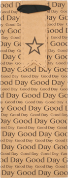Brązowa papierowa torba prezentowa. Podłużny kształt, na całej powierzchni powtarzany napis "Good Day". Widoczna czarna gwiazdka.