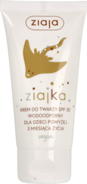 Krem do twarzy Ziaja Ziajka w białej tubce, SPF 30, wodoodporny dla dzieci od 3 miesiąca życia, wegański.