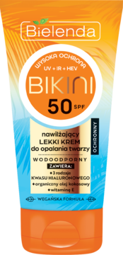 BIELENDA Bikini ,lekki krem do opalania twarzy, nawilżający, wodoodporny, SPF50,przód