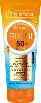 BIELENDA Bikini ,mleczko do opalania dla dzieci i niemowląt, nawilżające, SPF50, wodoodporne,przód