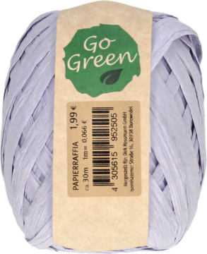 Fioletowa papierowa rafia Goldina w szpulce 30m, z etykietą Go Green i widoczną ceną 1,99 euro.