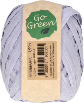 Fioletowa papierowa rafia Goldina w szpulce 30m, z etykietą Go Green i widoczną ceną 1,99 euro.