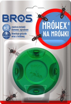 BROS Mrówex II, zielony karmnik z żelem na mrówki domowe i ogrodowe, likwiduje gniazda. Widok z przodu.