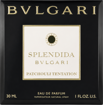 Bvlgari Splendida Patchouli Tentation woda perfumowana paczula, czarne pudełko ze złotymi detalami.