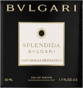 Bvlgari Splendida Patchouli Tentation 50 ml, damska woda perfumowana w czarnym pudełku, widok z przodu.