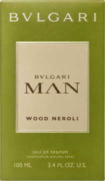 Bvlgari Man Wood Neroli woda perfumowana 100 ml, zielone opakowanie z jasnym panelem, widok z przodu.