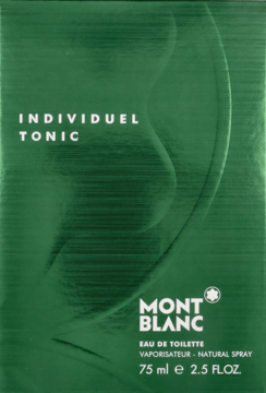 Zielone pudełko Mont Blanc Individuel Tonic woda toaletowa 75 ml, przód opakowania, faliste tło, białe napisy.